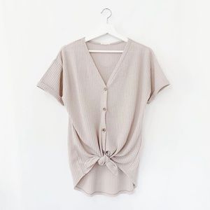 Tie Waffle Knit Top Dusty Pink